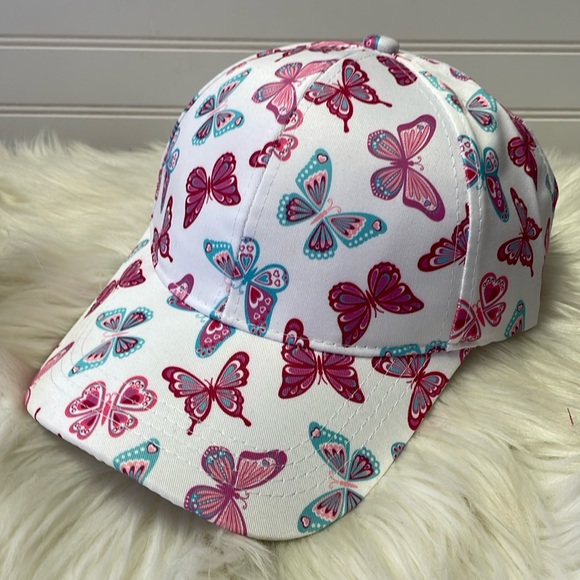 Butterfly 🦋 White with Multicolored Butterflies Baseball Cap - Picture 3 of 12
